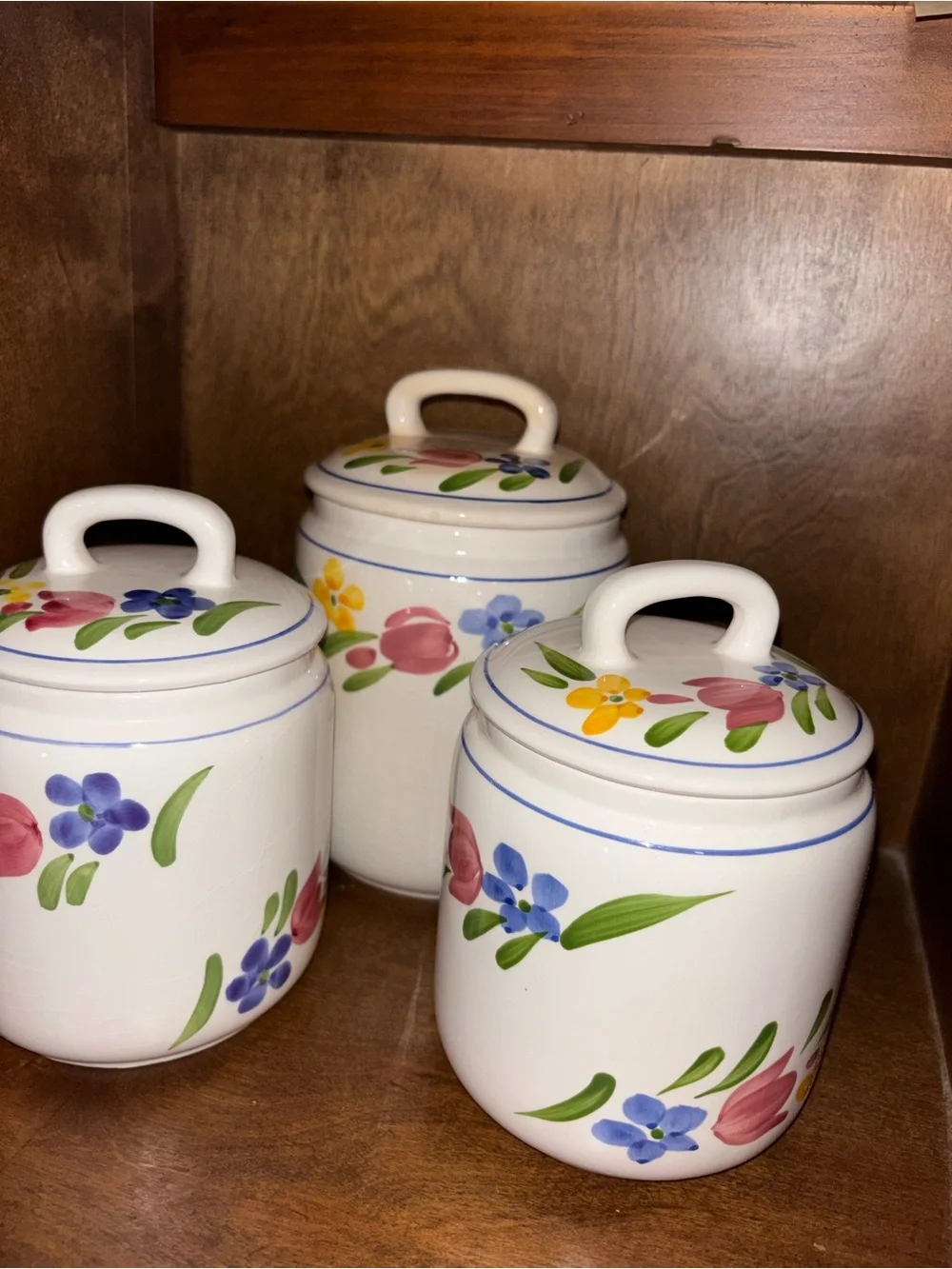 Ceramic Floral Canister Set - White with Multicolor Flowers